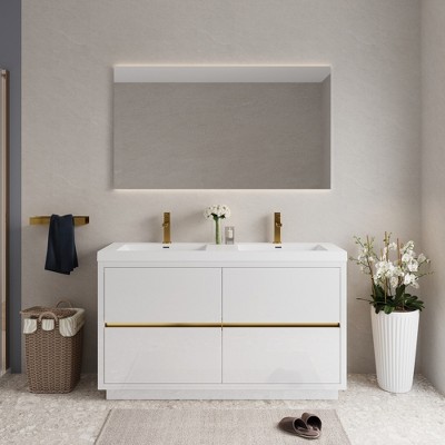 Whisen Freestanding Bathroom Vanity with Stone Resin Sink, U-Shaped Interior, 2 Soft-Close Drawers, Pre-Assembled Cabinet