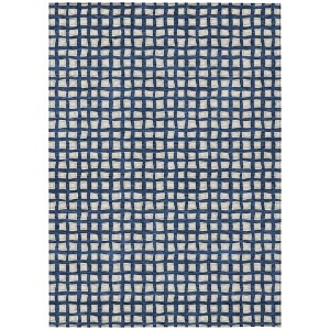 Navy Blue And Ivory Geometric Washable Indoor Outdoor Area Rug - 1 of 4
