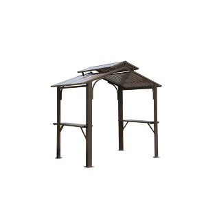 PAGED Aluminum BBQ Outdoor Gazebo Metal Frame with Shelves Serving Tables, Permanent Double Roof Hard top Gazebos - 1 of 4