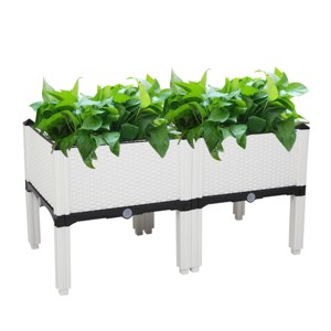 Slickblue 2 Pc Free Splicing Injection Planting Box, Sturdy Modular Planter, Rattan Style, White, 16.93x15.75x15.75in - 1 of 4