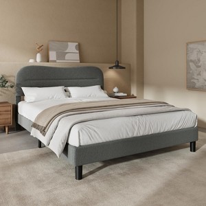 Queen Size Bed Frame with Headboard upholstered Bed Frame Soft Boucle Fabric Soft Cloud Marshmallow Shape Upholstered Headboard No Box Spring Needed - 1 of 4