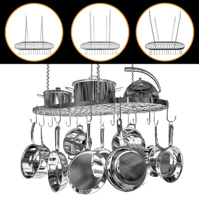 Vdomus Silver 33" x 17" Hanging Pot and Pan Ceiling Rack with 15 Hooks