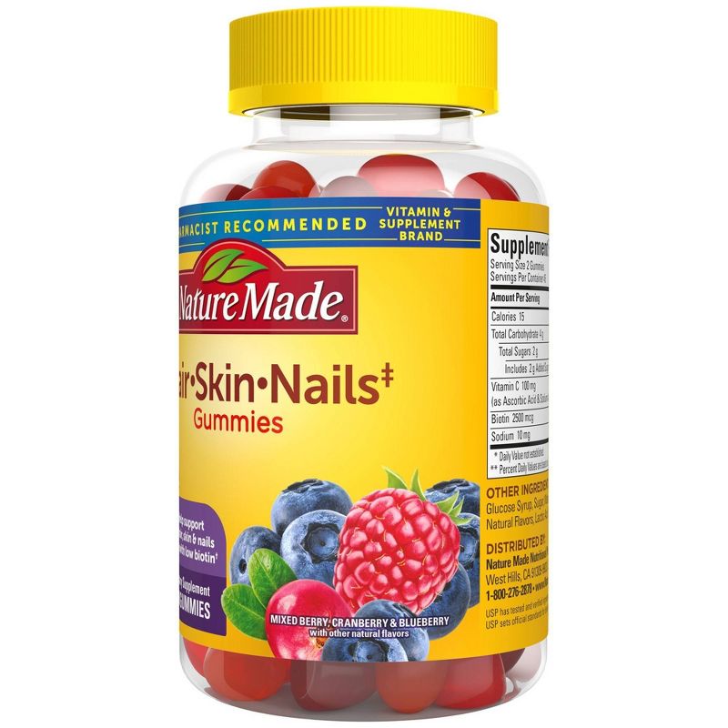 Nature Made Hair, Skin &#38; Nails 2500 mcg Gummies - Mixed Berry - 90ct, 5 of 9