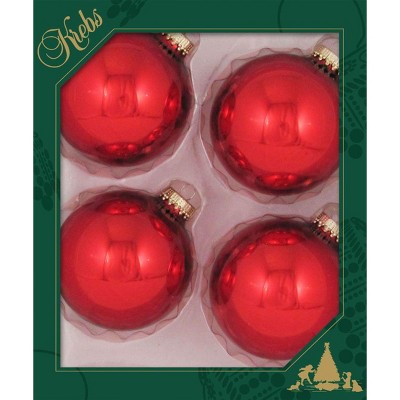 Christmas by Krebs 4ct Red Shiny Glass Christmas Ball Ornaments 3.25" (80mm)