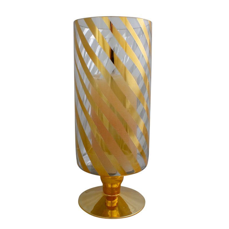 Melrose 12" Gold and Clear Swirl Striped Glass Candle Holder, 2 of 3