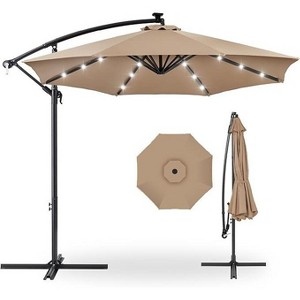 10ft Solar Lights Offset Patio Umbrella, Cantilever Umbrella with Lift & Tilt Adjustment, 8 Ribs Umbrella UV Protection for Backyard, Pool, Garden - 1 of 1