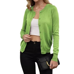 Clearlove Womens Lightweight Button Down Cardigans Open Front Long Sleeve Casual Crew Neck Soft Knit Sweater Tops - 1 of 4