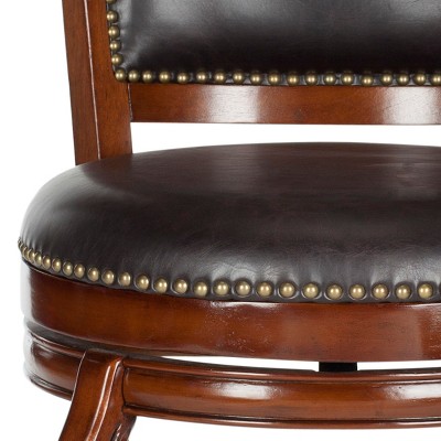 Pasquale Walnut Brown Swivel Bar Stool with Leather Upholstery