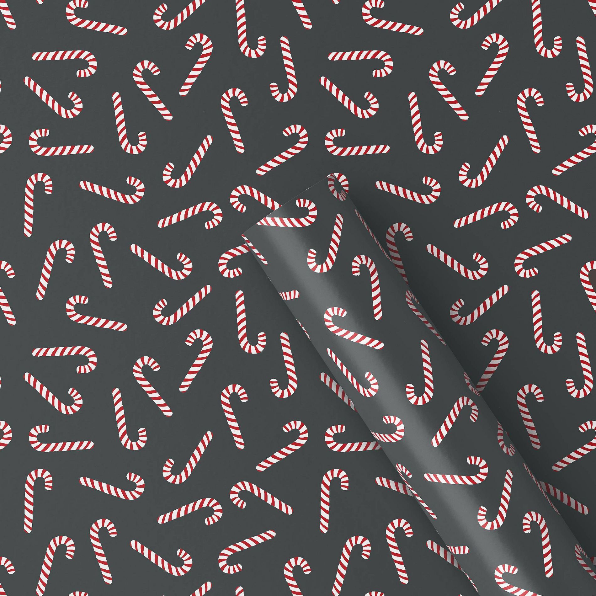 40" 220 sq ft Christmas Gift Wrapping Paper Candy Canes on Black - Wondershop™
