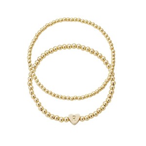 Adornia 14k Gold Plated Ball Bead Initial Bracelet Set - 1 of 1