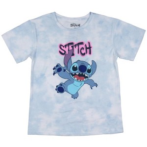 Seven Times Six Disney Lilo & Stitch Girls' Dancing Stitch Tie Dye Kids T Shirt Tee Blue - 1 of 4