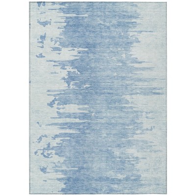 Sky Blue And Denim Blue Abstract Washable Indoor Outdoor Area Rug