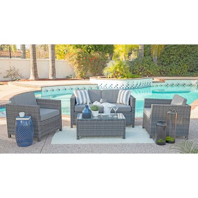 Alicia 4pc Outdoor Squared Wicker Sofa Set - Dark Gray - Coaster