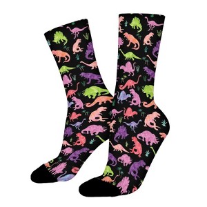 Dinosaur Pink Purple Women Printed Crew Socks Funny Funky Socks Soft Polyester Novelty Gifts for Artists Men - 1 of 1