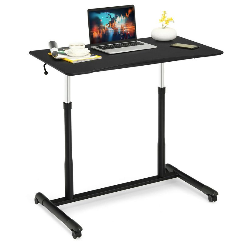 Costway Height Adjustable Computer Desk Sit to Stand Rolling Notebook Table Black, 1 of 11
