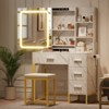 Vanity Desk with Mirror and Lights, Power Outlets, Wood Makeup Vanity Table with Cushioned Chair, Hairdryer Holder, 4 Drawers and 5 Storage Shelves - 2 of 4
