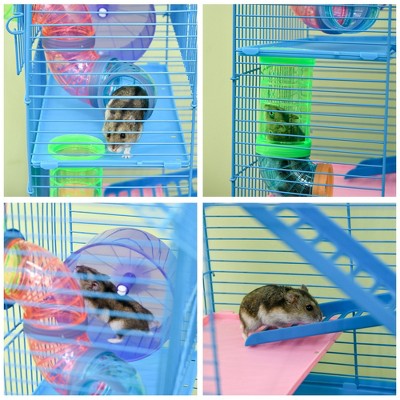 Blue Multi-Level Hamster Cage with Tubes and Accessories