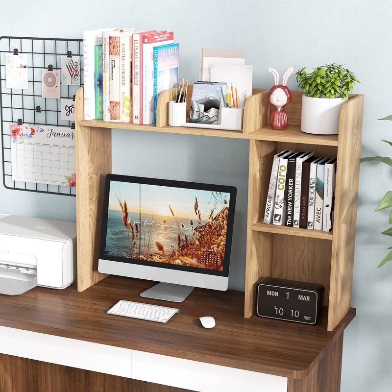 Costway Desk Bookshelf Desktop Storage Organizer Display Shelf Rack Dorm Office Natural/White/Brown, 2 of 10