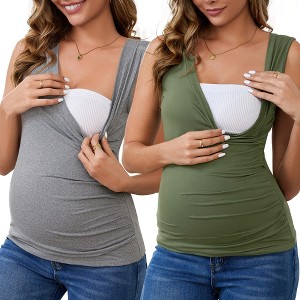 INSPIRE CHIC Women's 2 Pcs Crossover Ruched Maternity Sleeveless Basic Shirt Tank Nursing Tops - 1 of 4