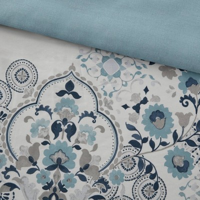 Elsie Blue Floral Cotton Full/Queen Duvet Cover Set