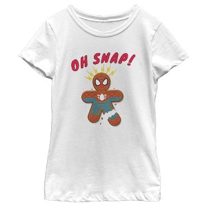 Girl's Marvel Christmas Spider-Man Snap Gingerbread Cookie T-Shirt - 1 of 4