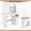 Costway Vanity Desk Set with Mirror & Lights Power Outlet Cushioned Stool Drawer & Shelves White/Black - 3 of 4