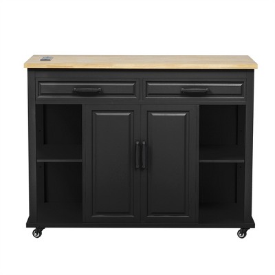 OUTSUPPLY Kitchen Island with Extendable Table, 2 Drawers 2 Cabinets Internal Storage, Mobile Cart with Locking Wheels for Small Spaces