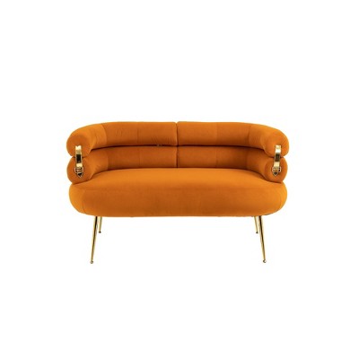 NicBex 50 Inch Modern Velvet Loveseat Sofa,2 Seater Sofa with Curved Backrest for Living Room,Apartment,Bedroom,Orange