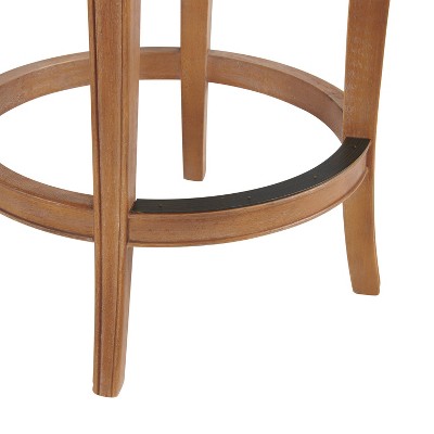 Weathered Brown and Beige Leather Swivel Counter Stool