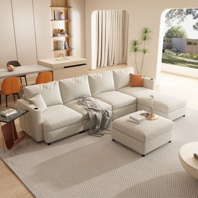 VYNXARIA Sectional Sofa with Storage Function,123" Sofa Bed with Ottoman,6 Seat Sectionals Chaise for Living Room,Chenille