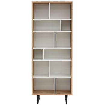 Ren Home Rakel Asymmetrical Bookcase, Oak and White