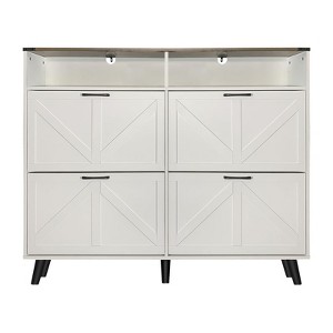 Free Standing Shoe Cabinet with 4 Flip Drawers, Wooden Farmhouse Shoe Storage with Anti-Tipping Devices - 1 of 4