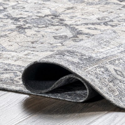 Light Gray Synthetic Washable Rectangular Area Rug with Fringed Ends