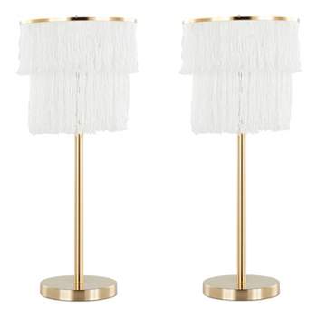LumiSource (Set of 2) Fringe 25" Contemporary Metal Buffet Lamps Royal Gold Metal and White Fringe from Grandview Gallery