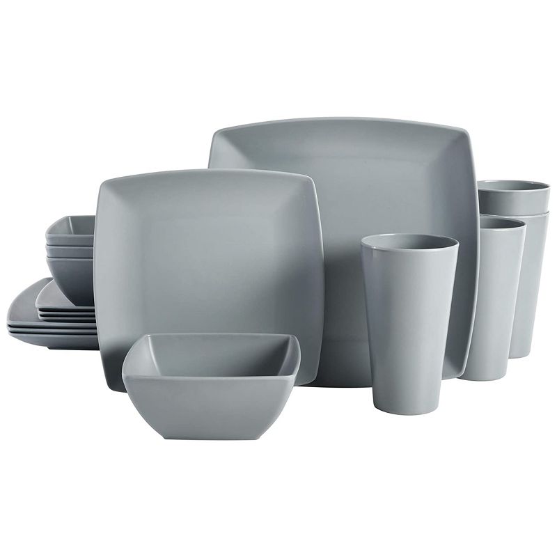 Gibson Home Grayson 16 Piece Square Melamine Dinnerware Set in Grey, 1 of 6