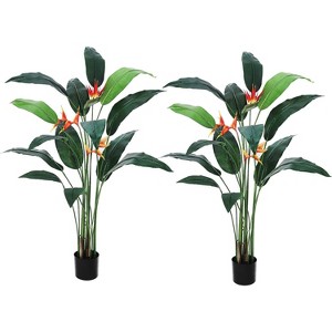 Acekool Artificial Bird of Paradise Plant , Adjustable Faux Leaves, Indoor Outdoor Faux Palm Tree - 1 of 4