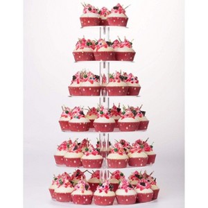 Multi layer circular acrylic paper cup cake tree tower display stand pastry wedding birthday party display - 1 of 4