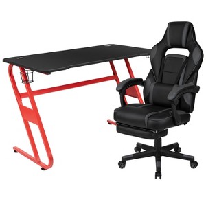 Flash Furniture Gaming Desk with Cup Holder/Headphone Hook & Reclining Back/Arms Gaming Chair with Footrest - 1 of 4