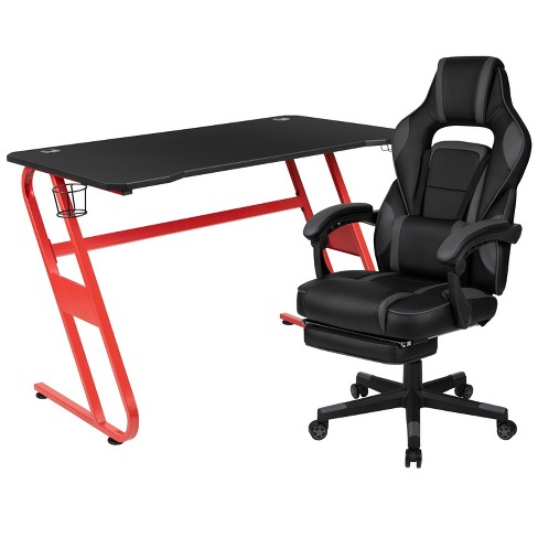 Flash Furniture Gaming Desk with Cup Holder/Headphone Hook & Reclining Back/Arms Gaming Chair with Footrest - image 1 of 4