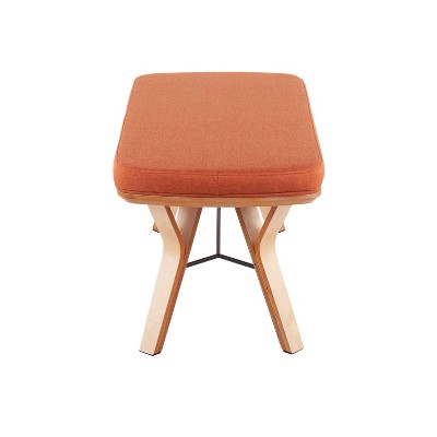 Mid-Century Modern Orange Fabric and Wood Bench