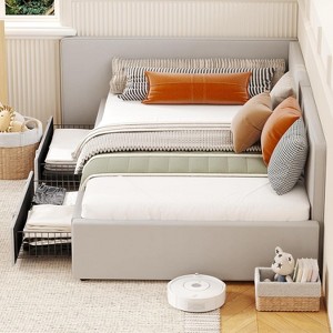 TackView Twin Daybed with Storage Drawers, Velvet Upholstered Corner Bed Frame with Headboard, Modern Bed with Bed Rails, for Home - 1 of 4