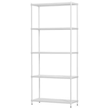 Design Ideas MeshWorks 5 Tier Full Size Metal Storage Shelving Unit Bookshelf, for Kitchen, Office, and Garage, 31.1" x 13" x 70.9", White