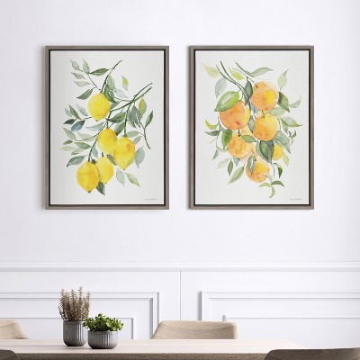 Sylvie Orange Citrus Framed Canvas Wall Art, 18x24 Gray