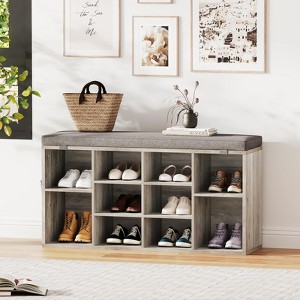 Shoe Storage Bench, 5 Cubbies Storage Rack Bench with Cushion, Entryway Bench - 1 of 4
