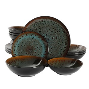 Gibson Elite Kyoto 16-Piece Double Bowl Reactive Stoneware Dinnerware Set - Teal - 1 of 4