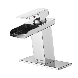 Kumasinova Waterfall Spout Bathroom Sink Faucet,Contemporary Single Handle Vanity Basin Mixer Faucet,1-Hole Deck-Mounted - 1 of 4