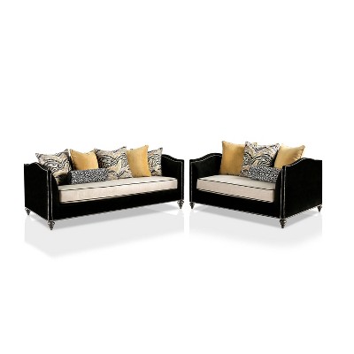 2pc Mariposa Transitional Loveseat and Sofa Set Black/Beige/Yellow - HOMES: Inside + Out