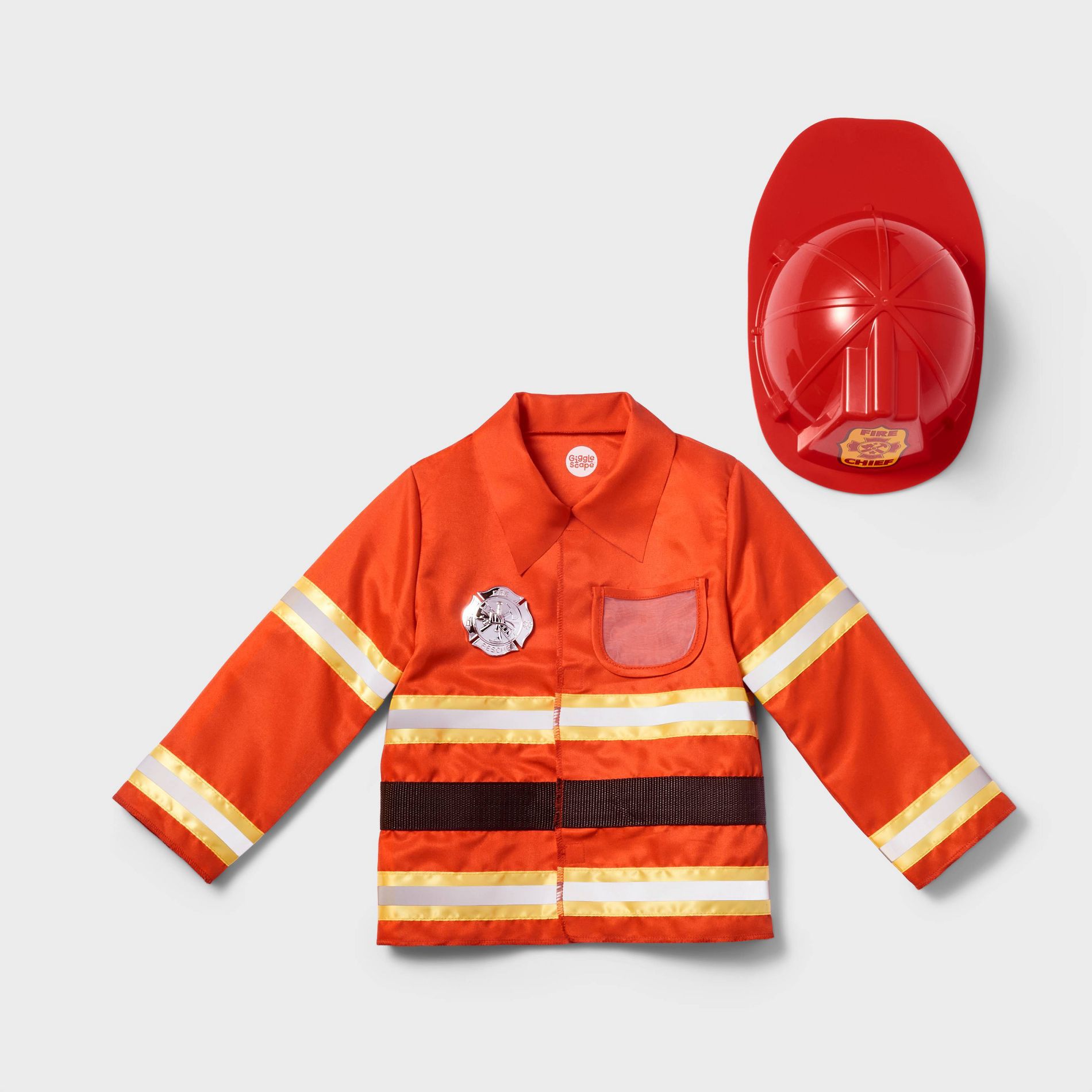 Pretend Play Fire Fighter Costume with Jacket & Hat 4T-XS - Gigglescape™