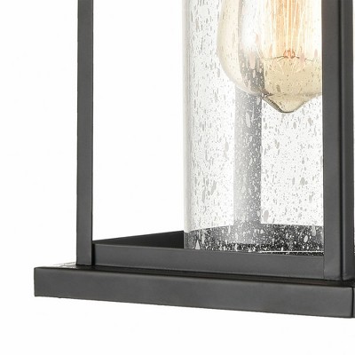 Rectangular Matte Black Outdoor Wall Sconce with Antique Speckled Glass