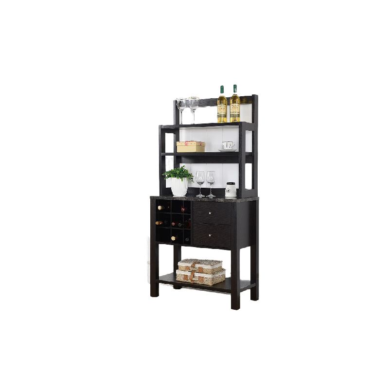FC Design Two-Toned Baker's Rack Kitchen Utility Storage Cabinet with Wine Rack and Black Faux Marble Top in Red Cocoa Finish, 1 of 4